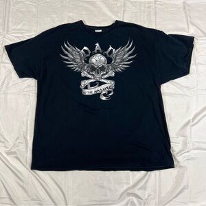 Gildan “Dad to the Bone” Skull Wings Graphic Tee Men’s 2XL Black Biker Shirt